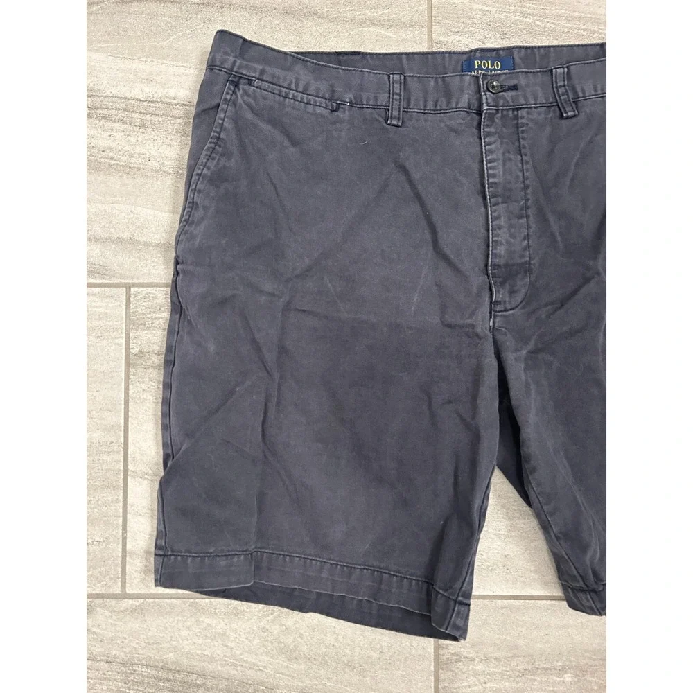 Polo Ralph Lauren Shorts Mens 42 Navy‎ 100% Cotton Denim Chino Casual Flat Front